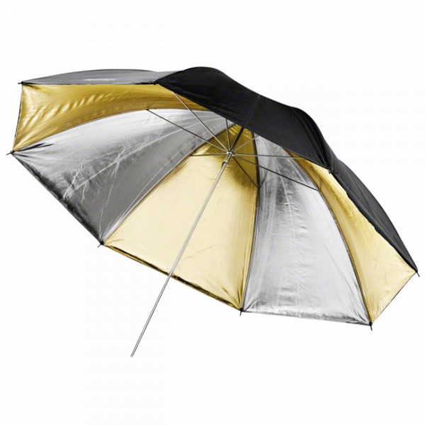 Paraguas negro, dorado y plata de 91 cm